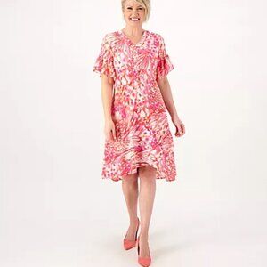 Isaac Mizrahi Live! Petite Printed Crepe Midi Dress w/Ruffle Detail